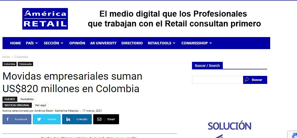 Movidas empresariales suman US$820 millones en Colombia